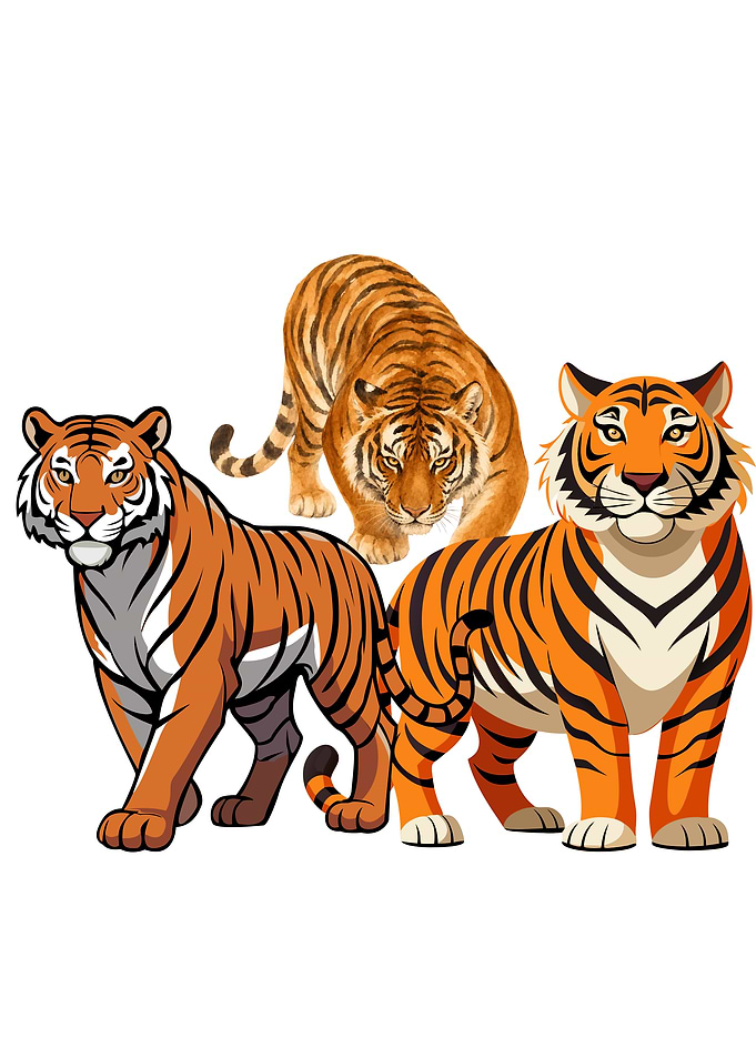 Three Stylized Tigers Illustration