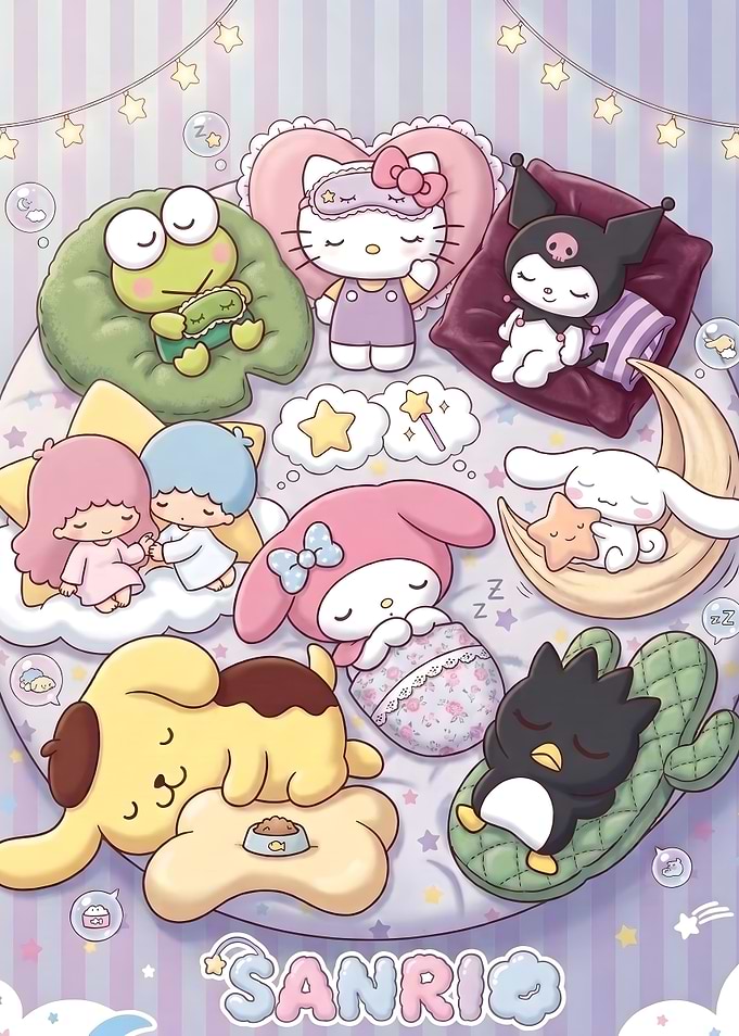 Sanrio Characters Sleeping Together Illustration