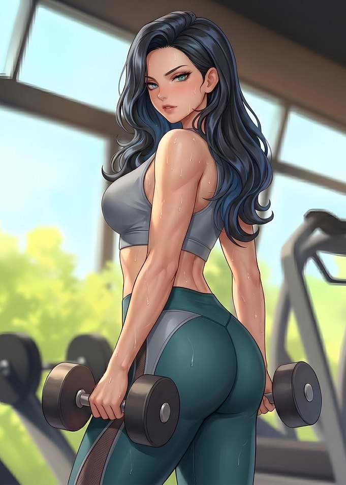 Fit Woman Exercising with Dumbbells