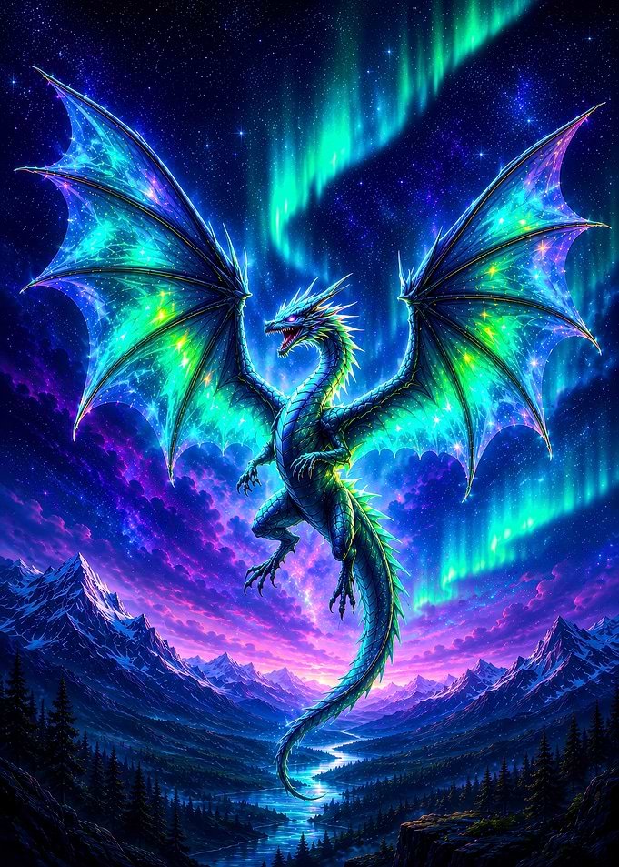 Celestial Dragon Under Northern Lights