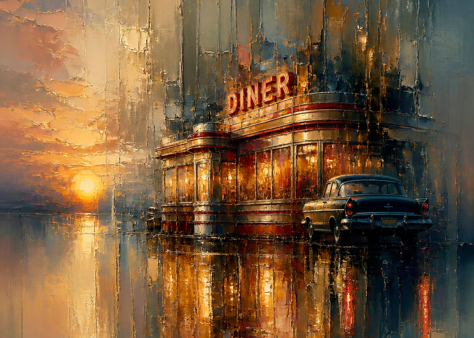 Vintage Diner at Sunset Painting