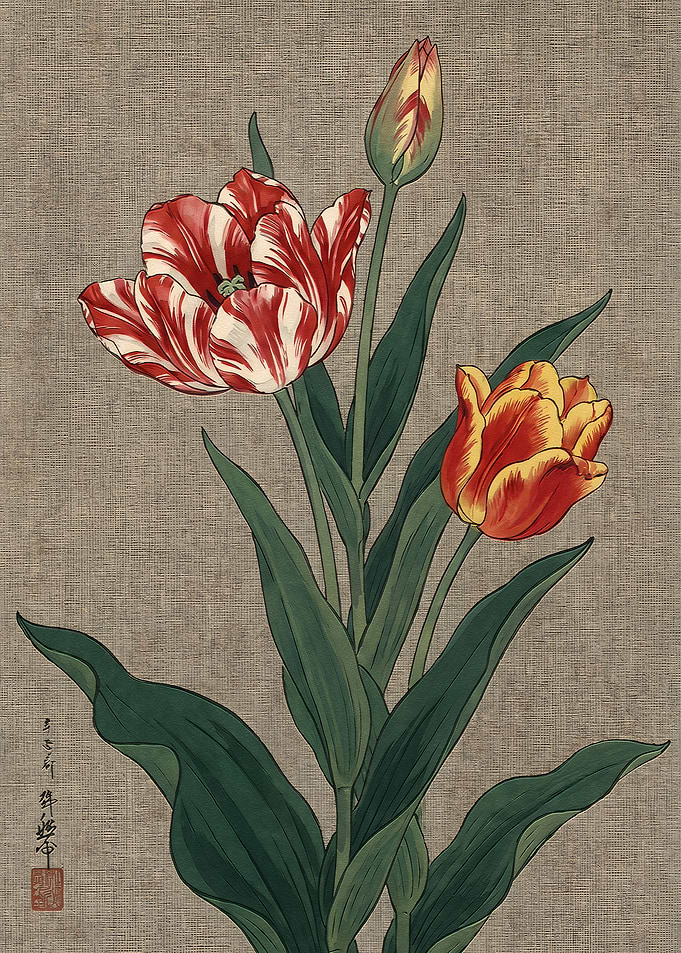 Vintage Style Botanical Tulip Illustration