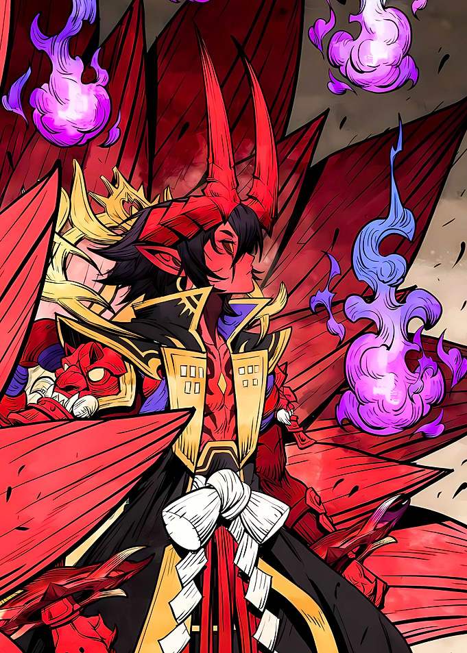 Demon Samurai Warrior with Purple Flames