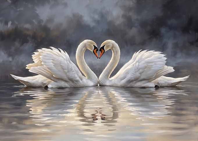 Two Swans Forming a Heart