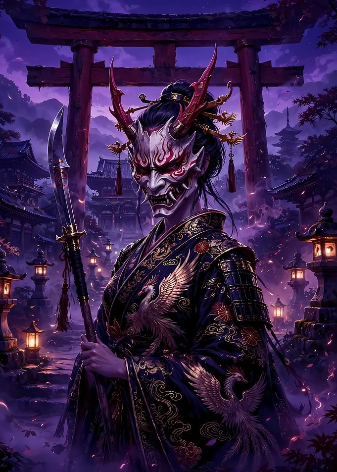 Oni Mask Samurai Warrior at Shrine