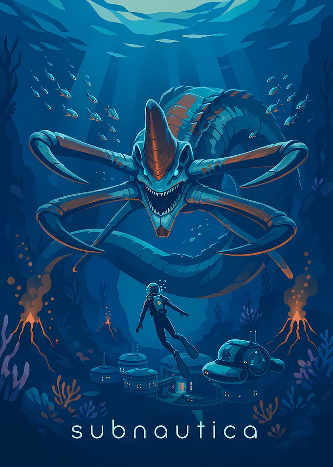 Subnautica Reaper Leviathan Underwater Poster