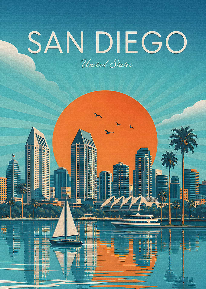 San Diego Vintage Travel Poster