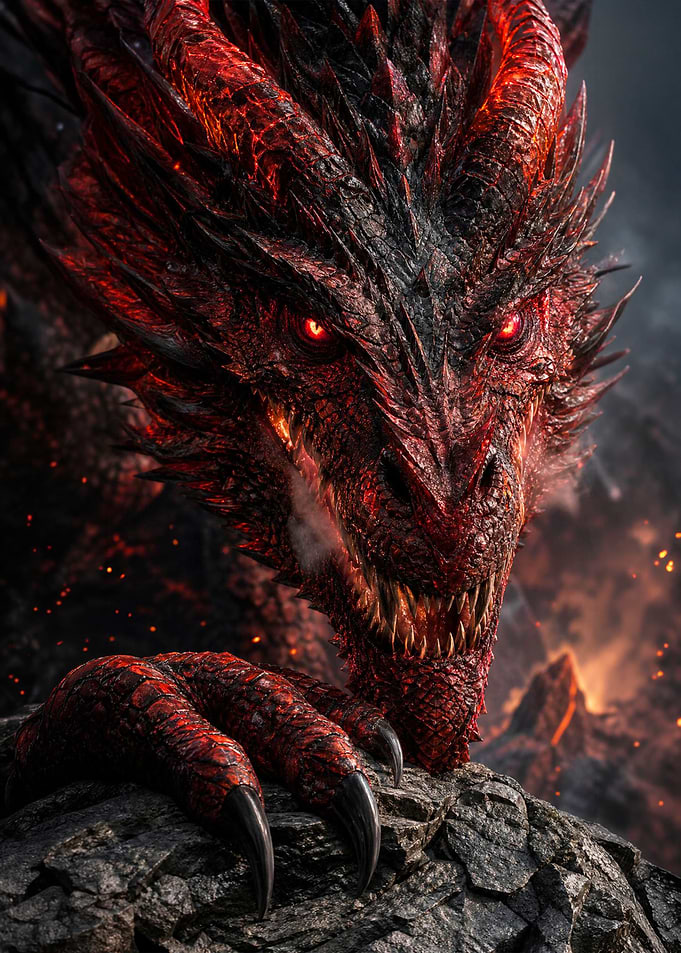 Fierce Red Fire Dragon Portrait