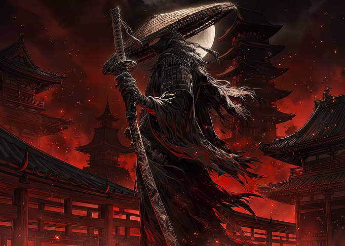 Dark Samurai in Red Temple