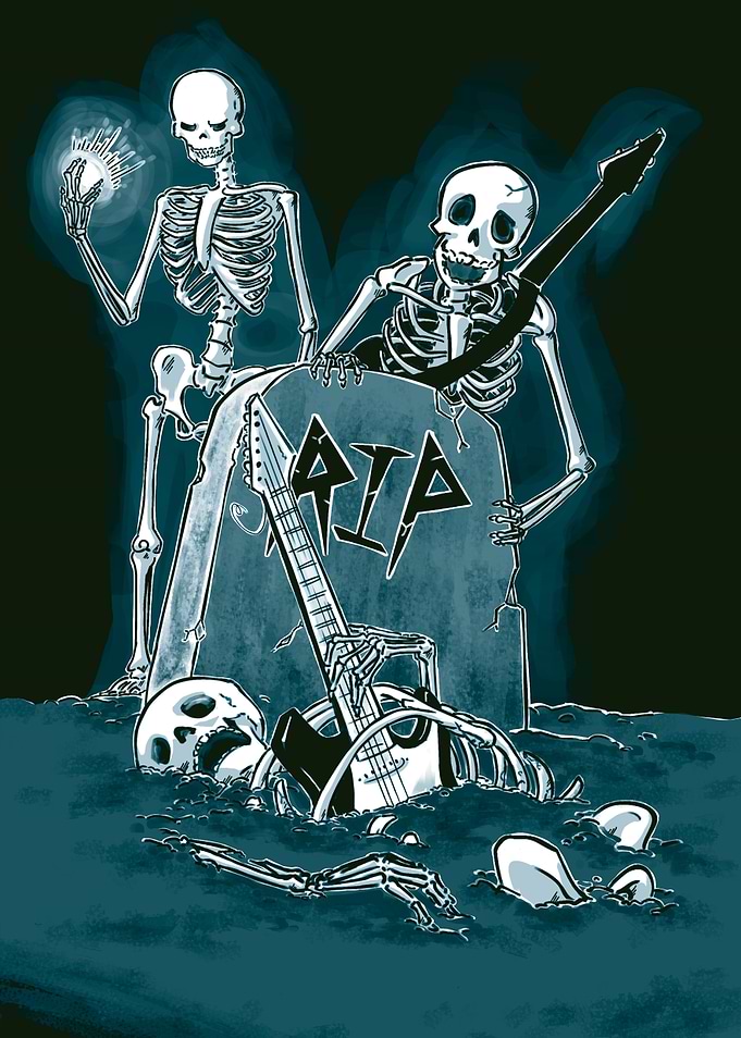 Skeletons Rocking Out at Grave