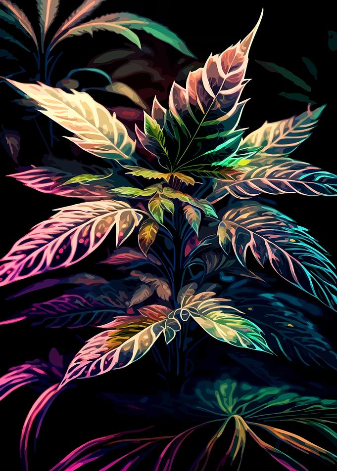 Vibrant Neon Botanical Plant Illustration