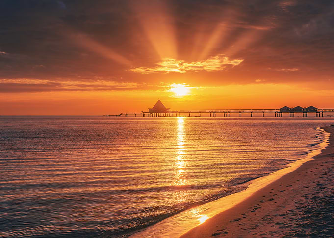 Golden Sunrise Over Pier of Heringsdorf