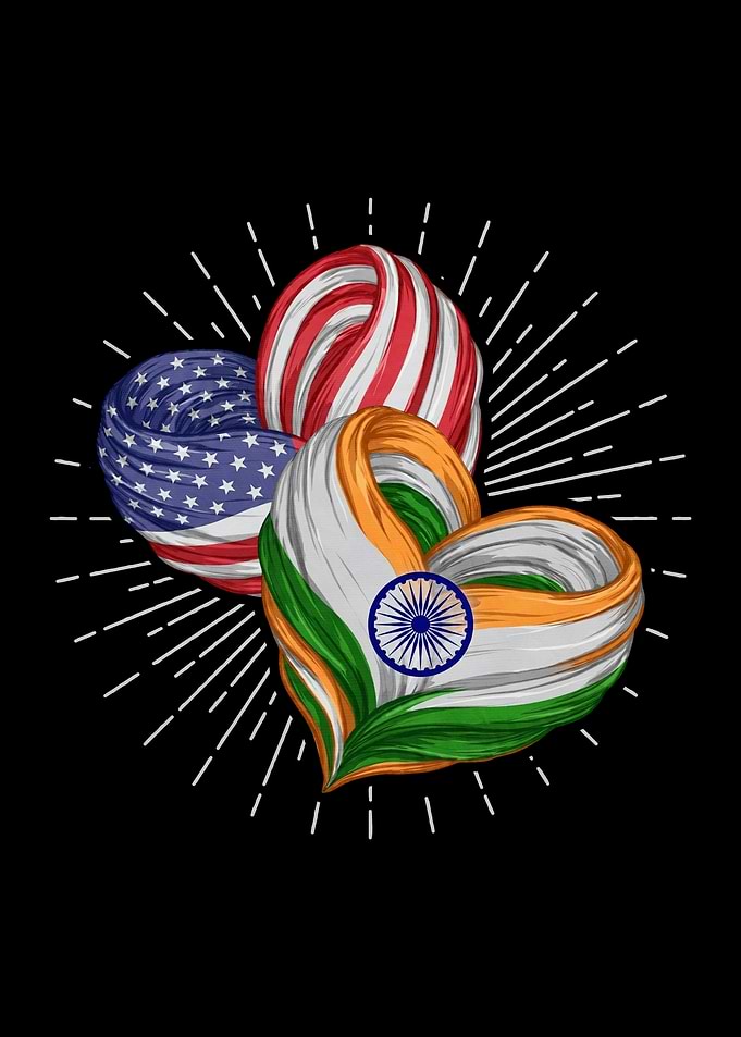 USA and India Heart Flags
