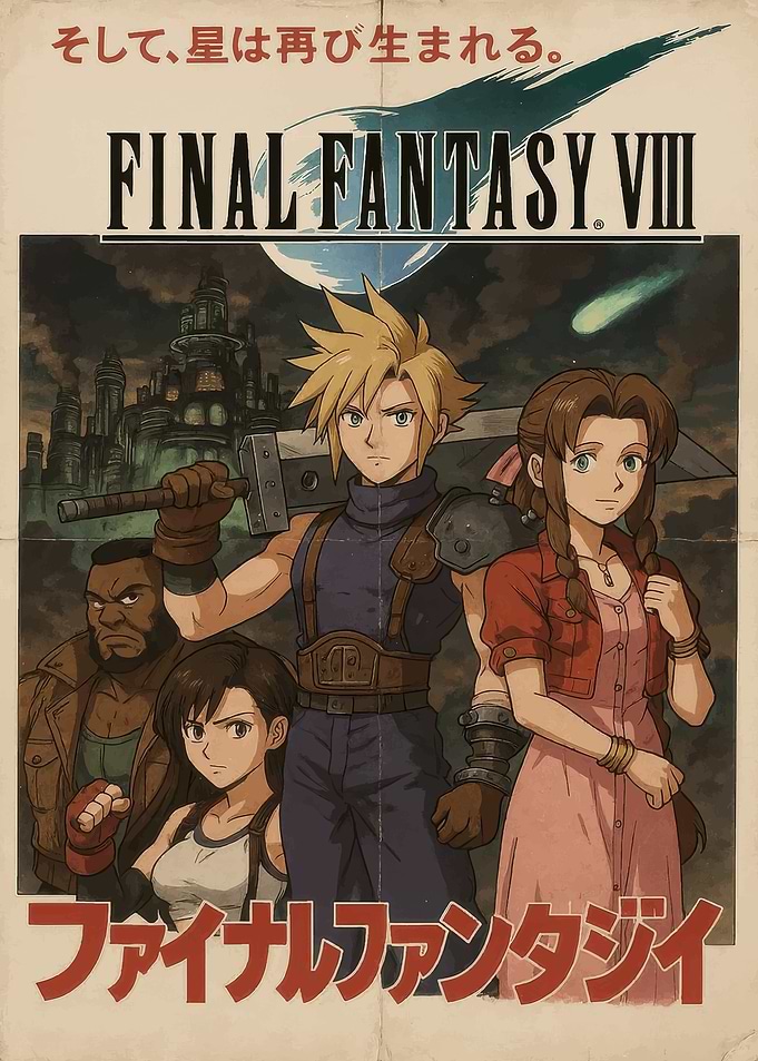 Final Fantasy VII Vintage Style Poster
