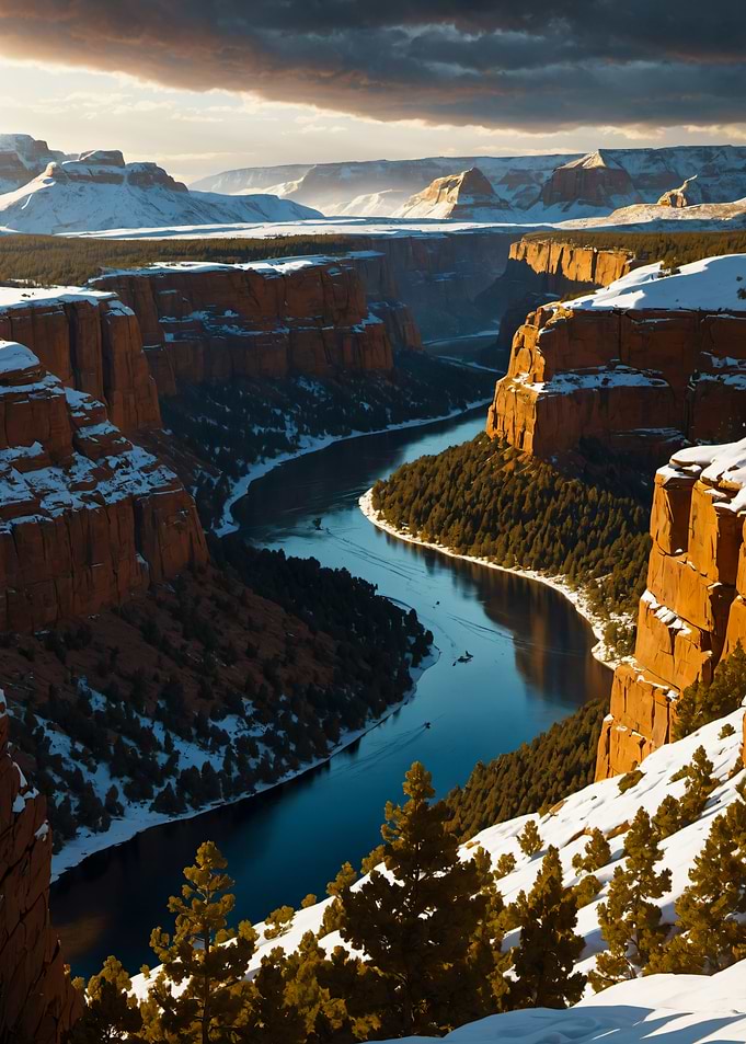 Snowy Canyon River Winter Landscape