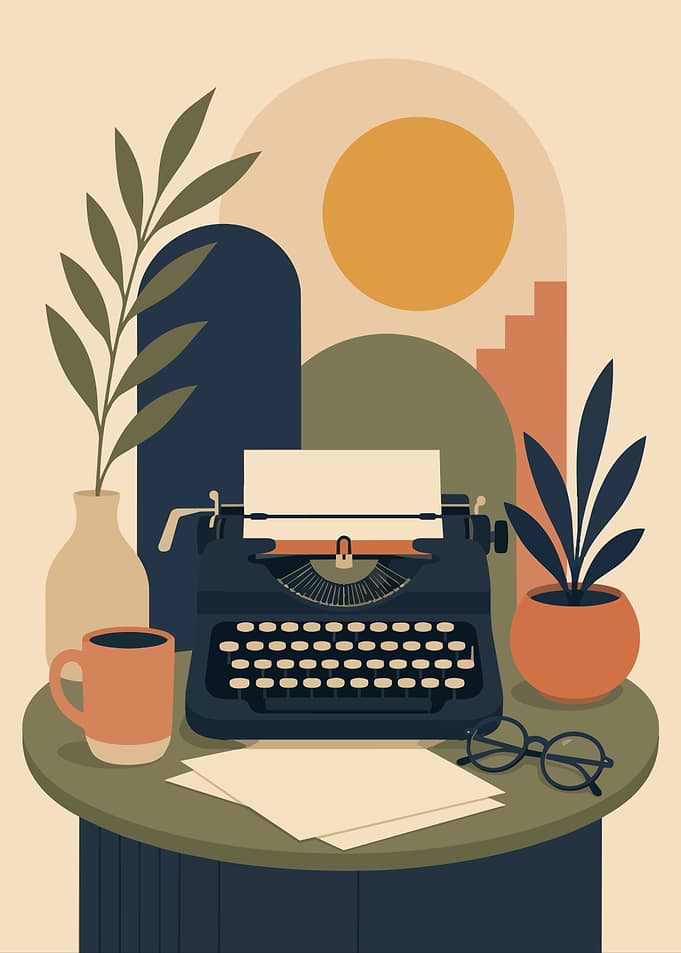 Vintage Typewriter Desk Minimalist Boho Art