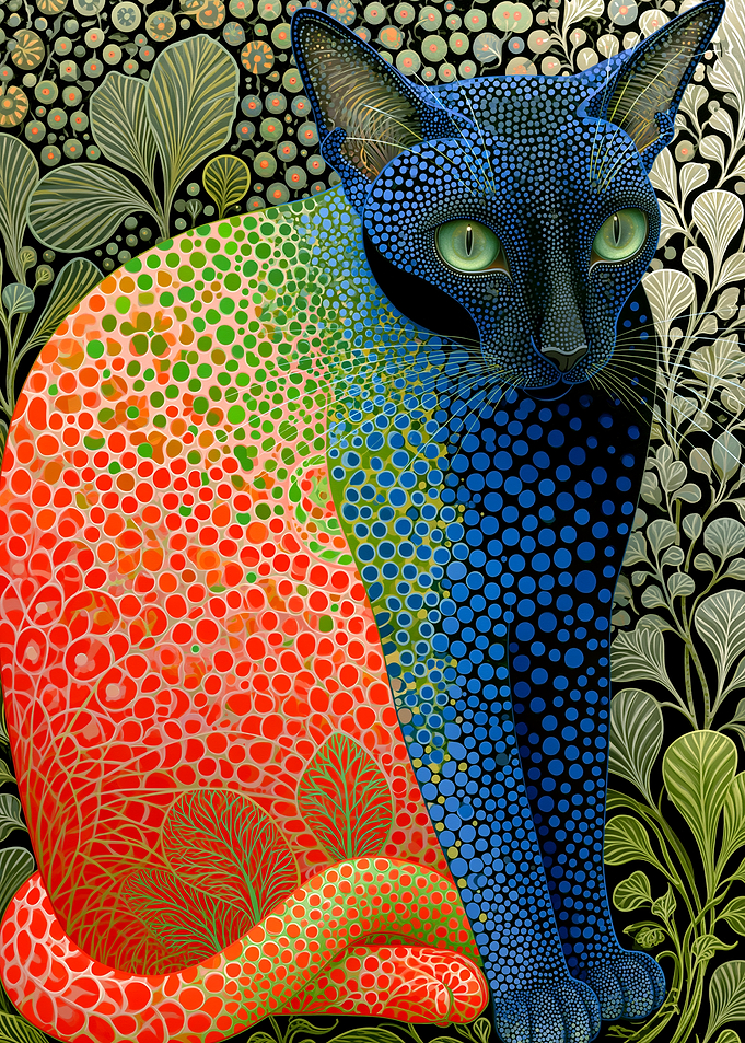 Pointillist Cat in Vibrant Colors