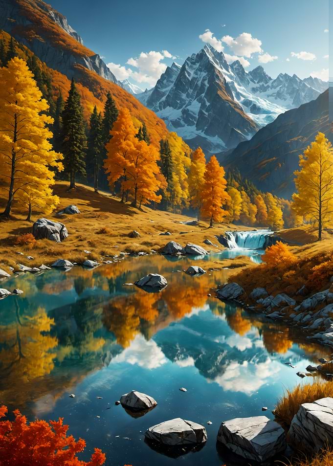 Autumn Mountain Landscape with Reflective Lake
