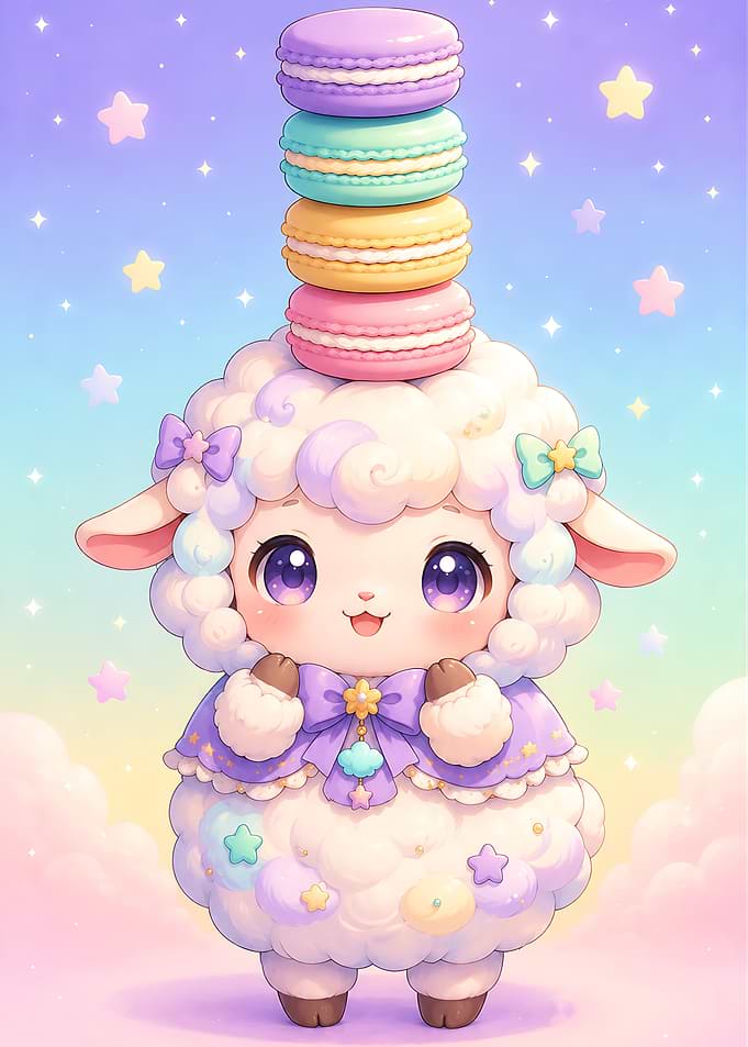 Cute Lamb with Macaron Stack