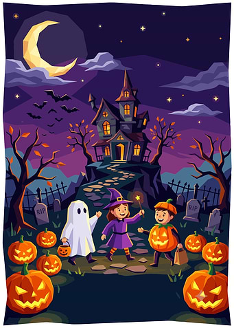 Halloween Night Poster – Haunted House Trick-or-Treat Wall Art