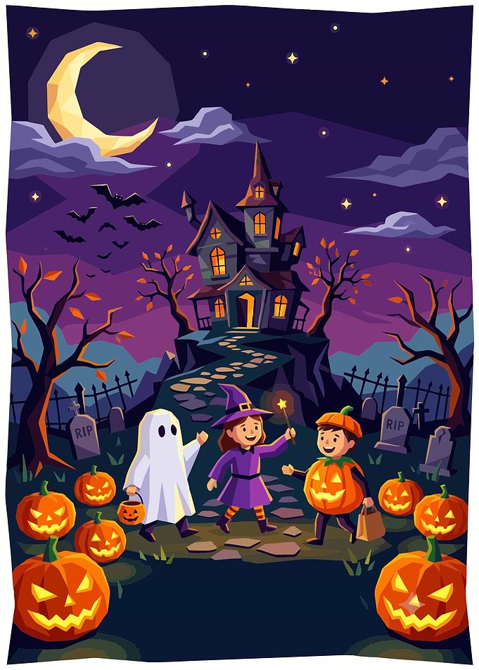 Halloween Night Poster – Haunted House Trick-or-Treat Wall Art