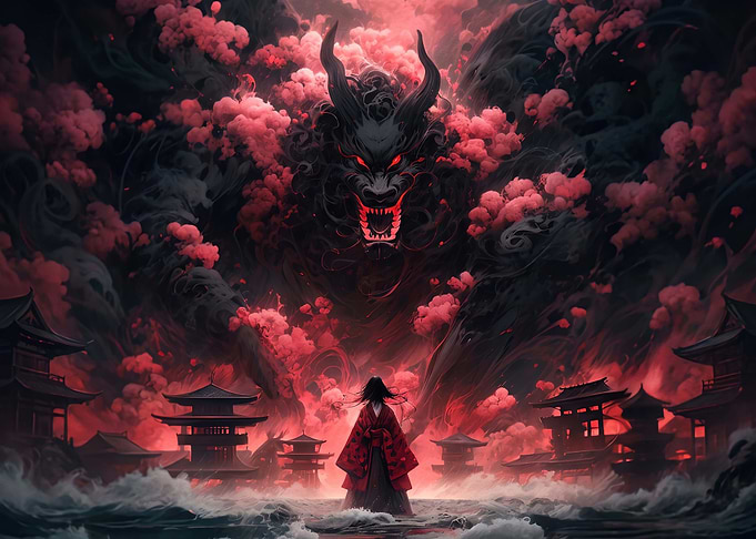 Dark Demon Dragon and Shrine Maiden