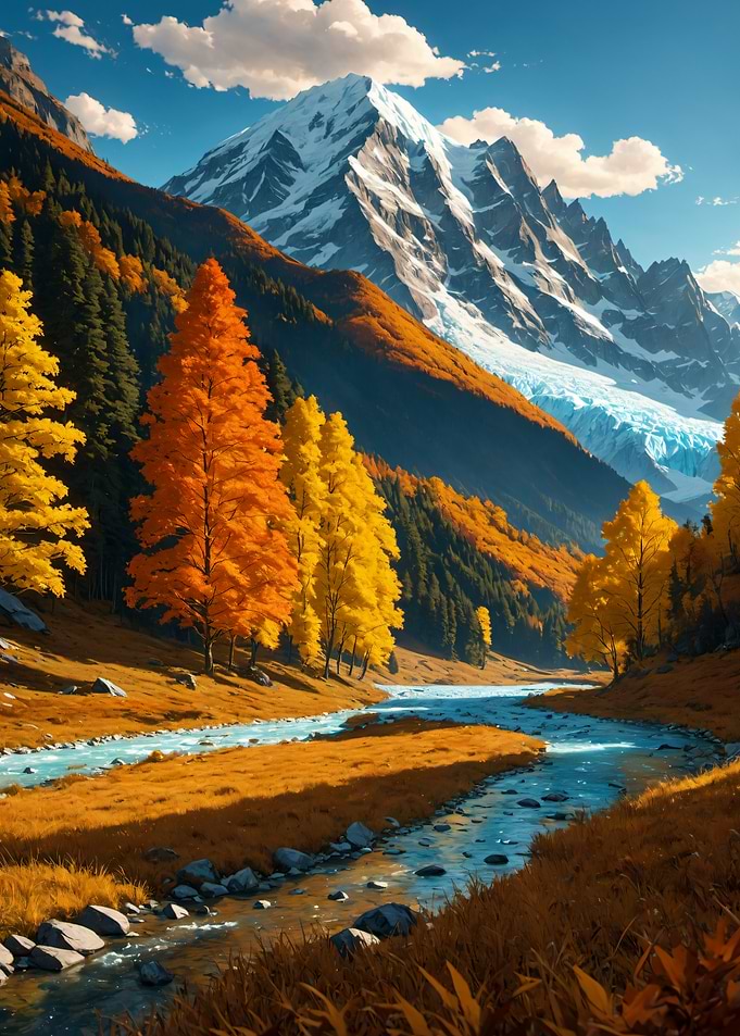 Autumn Mountain Valley Stream Landscape