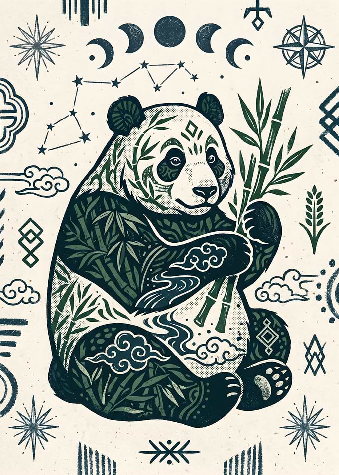 Panda with Bamboo Illustration