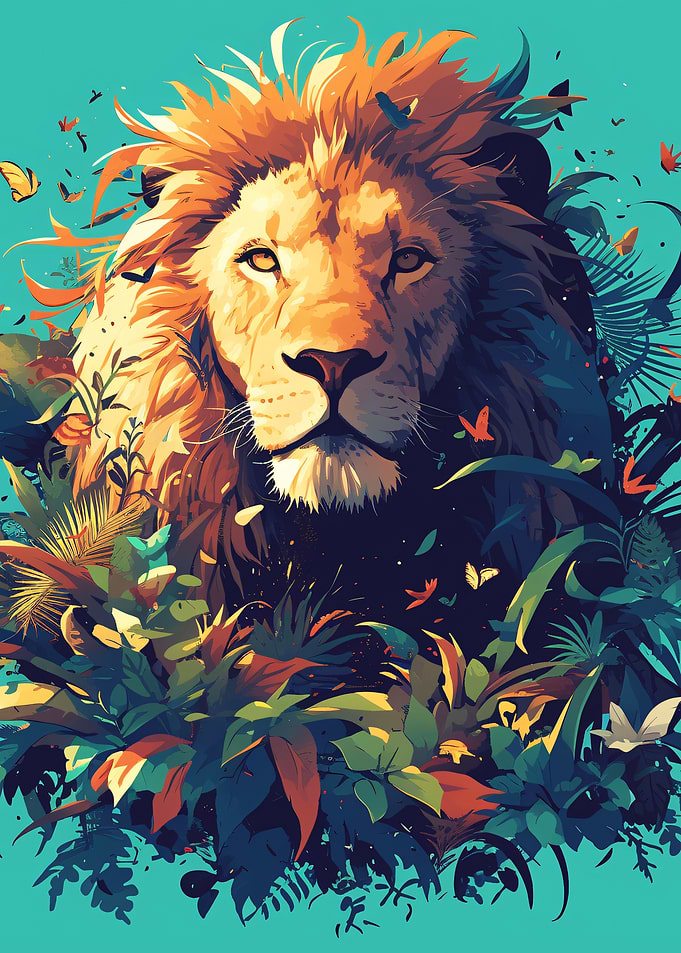 Majestic Lion in Tropical Jungle