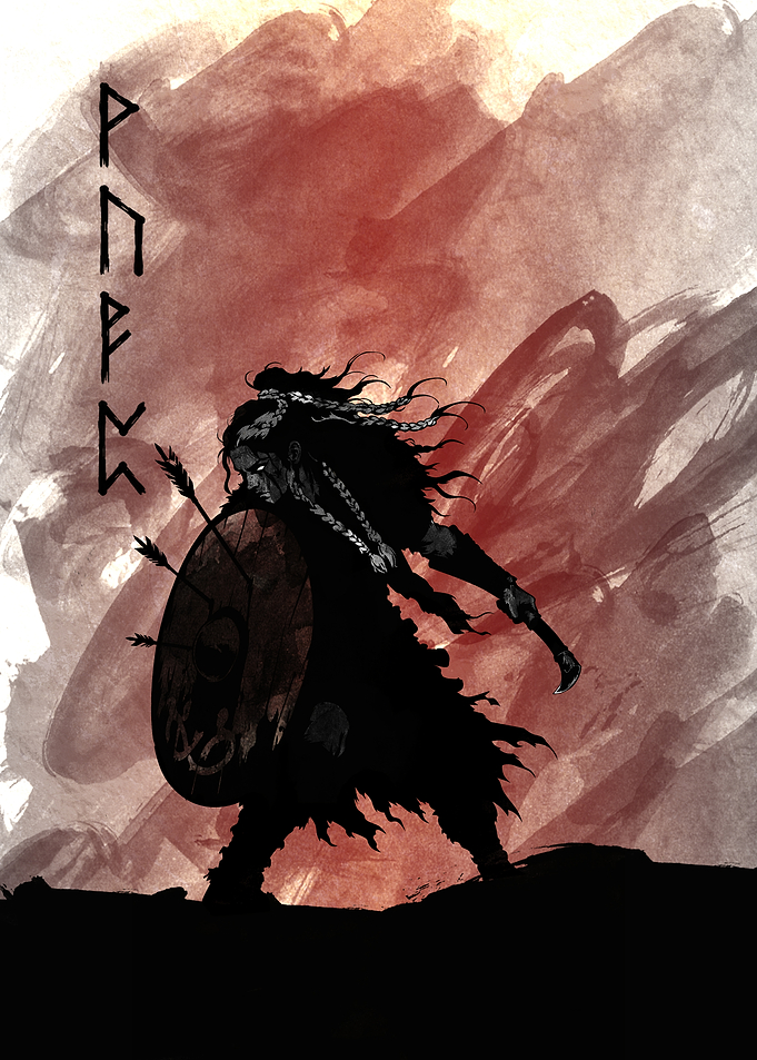 Viking Warrior with Shield and Runes
