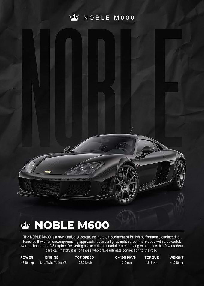 black sleek Noble M600 Supercar Poster