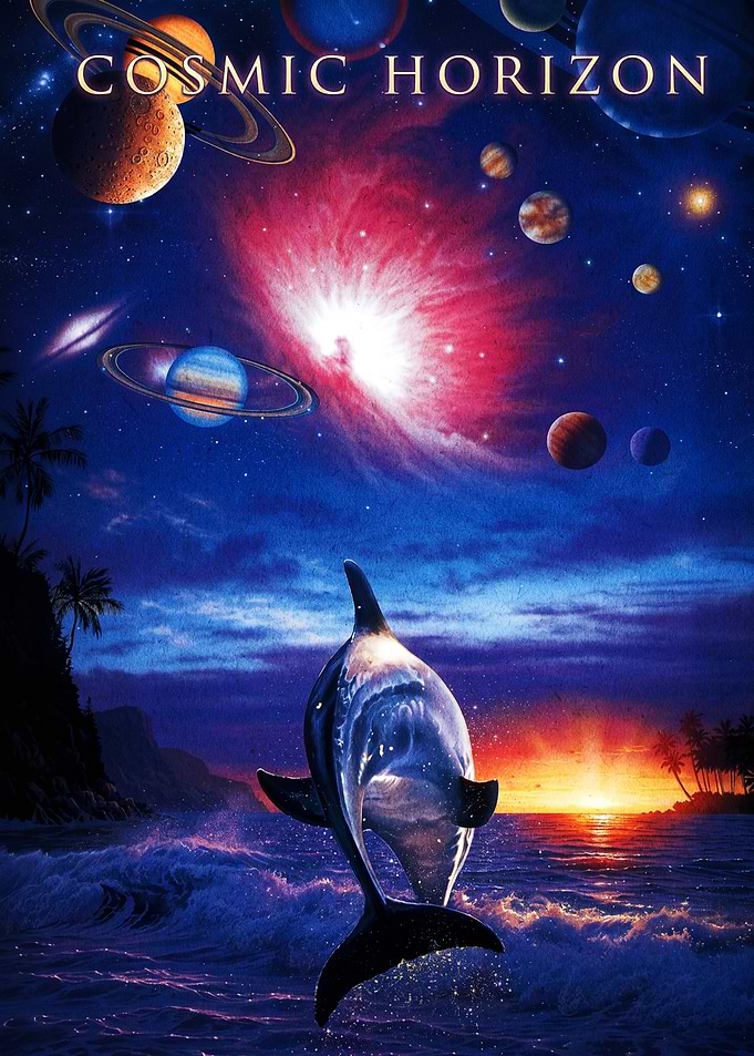 Cosmic Horizon Dolphin Sunset Poster