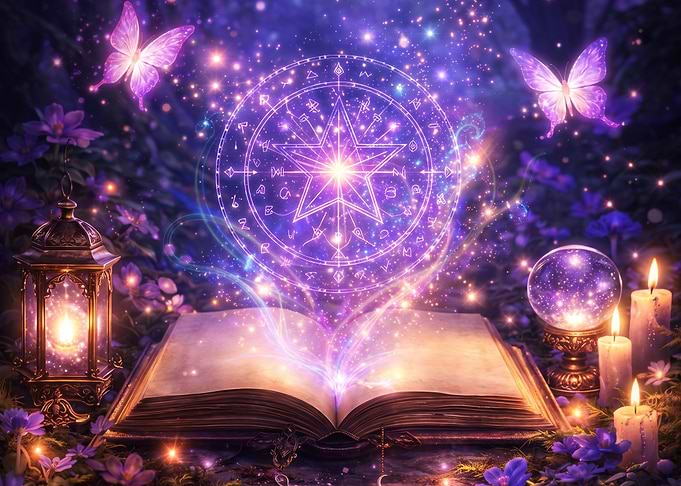 Magical Spellbook with Glowing Star Sigil