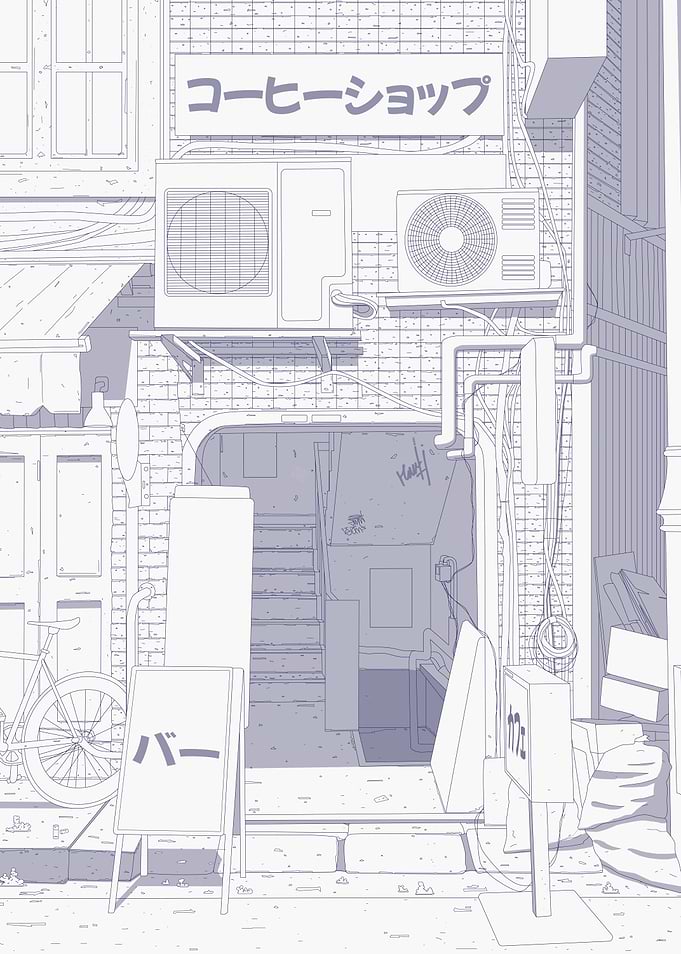 Minimalist Japanese Coffee Shop Alleyway