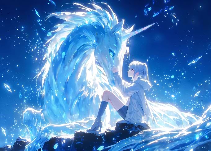 Anime Girl and Crystal Unicorn