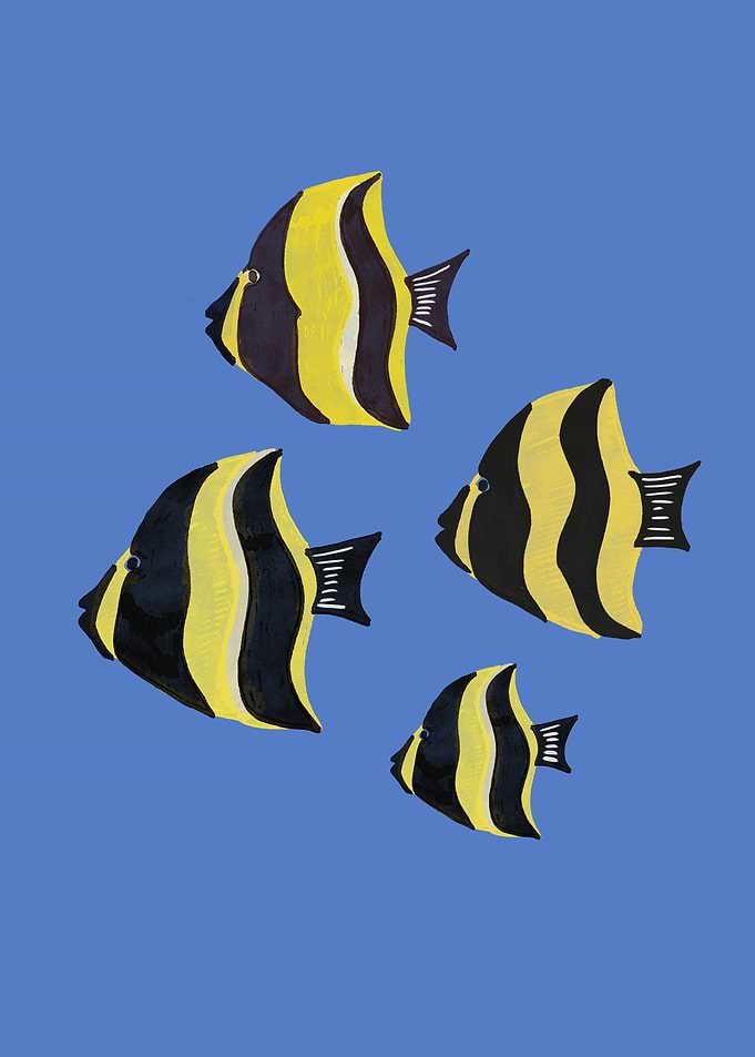 Four Yellow and Black Striped Fish