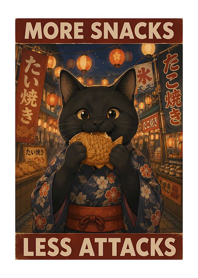 More Snacks Less Attacks Cat Poster
