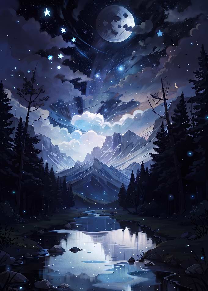 Enchanted Night Mountain Landscape