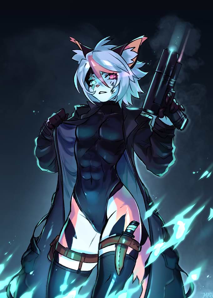 Cyberpunk Catboy Mercenary with Gun