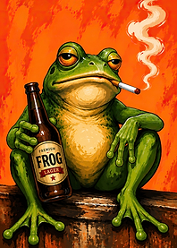 Cool Frog Drinking Beer and Smoking