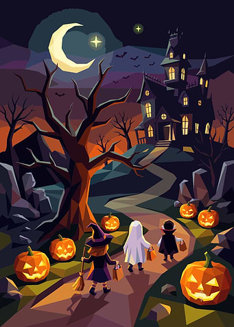 Haunted Mansion Halloween Poster – Spooky Trick-or-Treat Night Wall Art