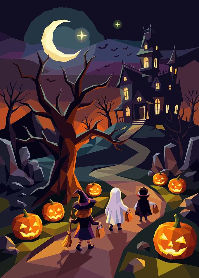 Haunted Mansion Halloween Poster – Spooky Trick-or-Treat Night Wall Art