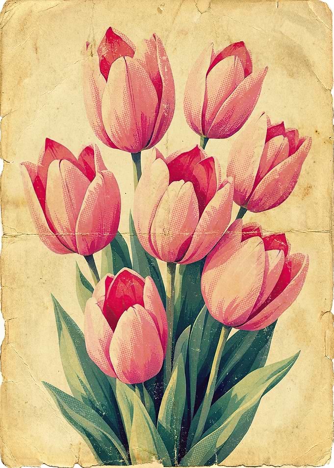 Vintage Style Pink Tulip Bouquet