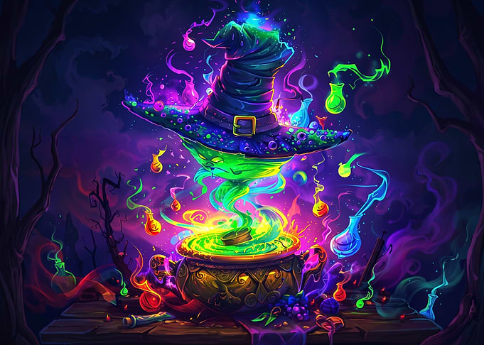 Magical Witch Hat and Cauldron