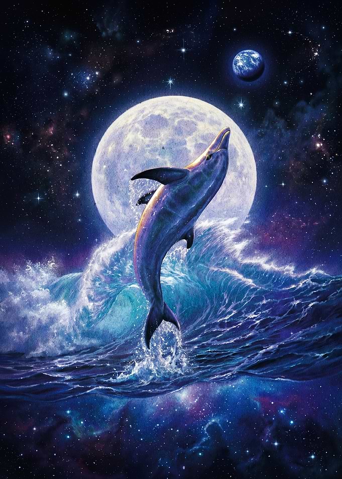 Dolphin Leaping Through Cosmic Ocean