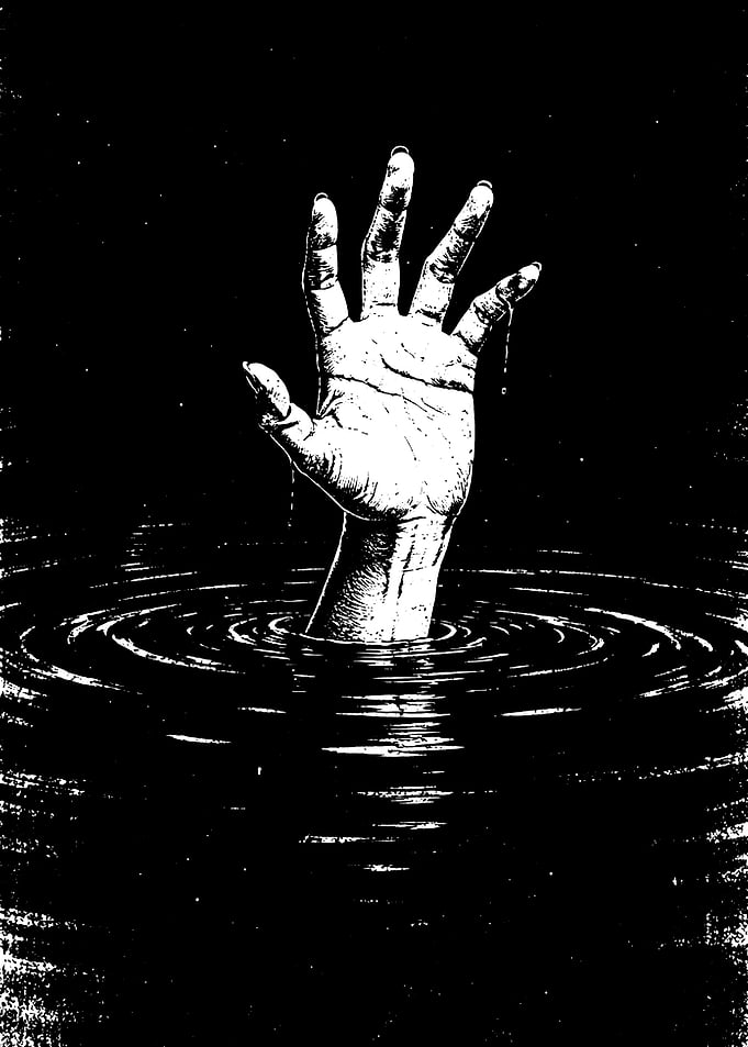 Drowning Hand Black and White Illustration
