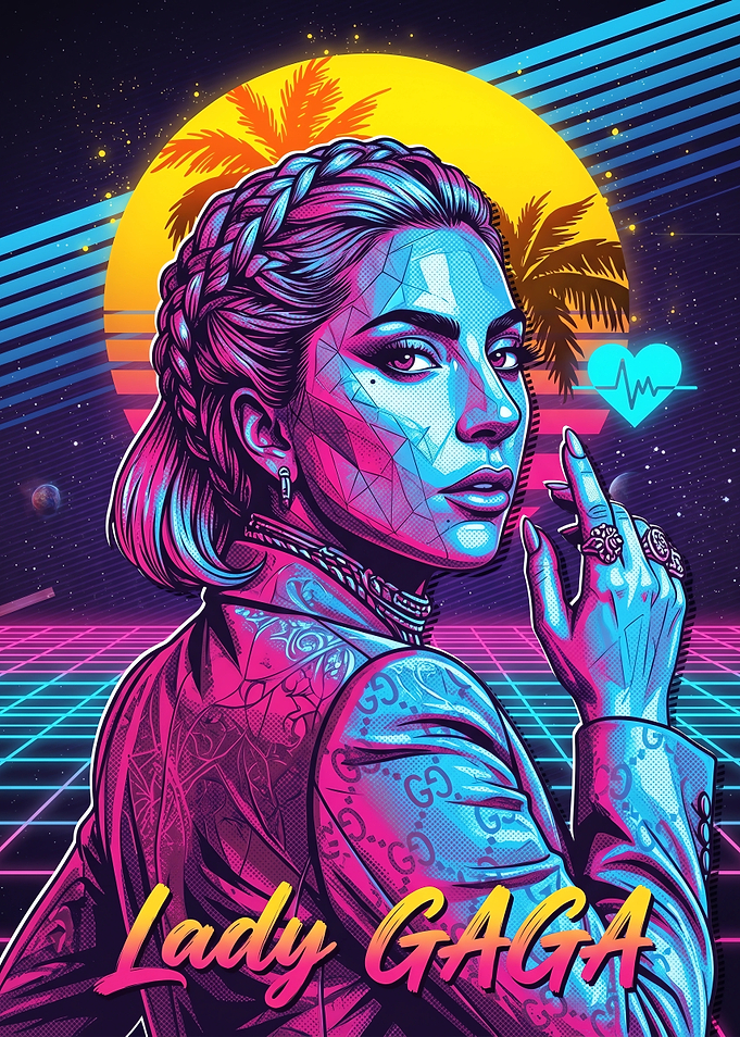 Lady Gaga Synthwave Retro Portrait