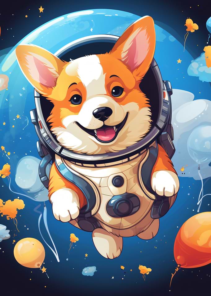 Cute Corgi Astronaut in Space