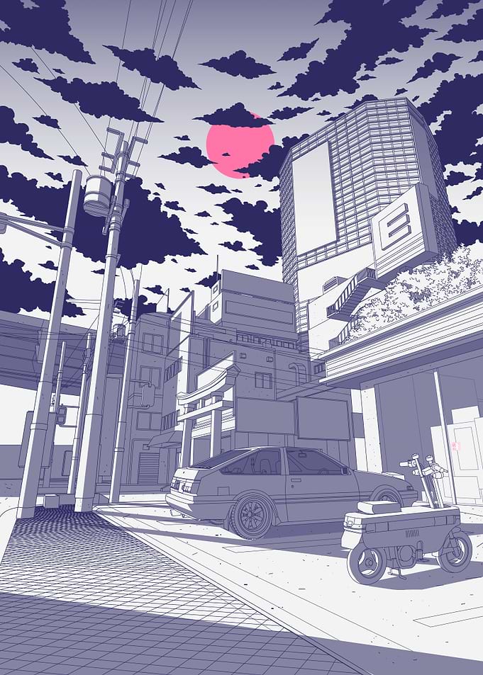 Anime Style City Street with AE86
