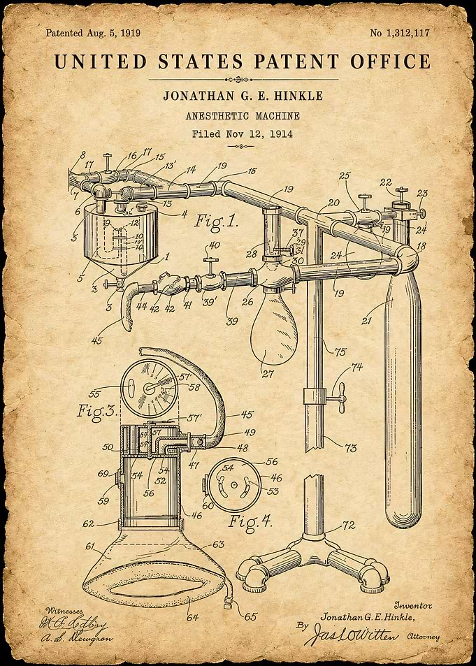Vintage Anesthetic Machine Patent Print